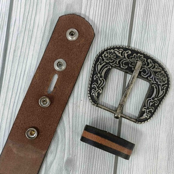 Western Leather Belt | Beautiful Hand-Tooled Basketweave Belt, Gift for Unisex - Picture 9 of 12